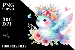 Pastel Hummingbird Flower Watercolor | Clipart Product Image 2
