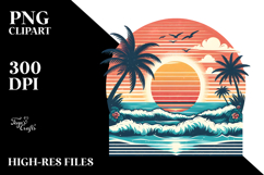 Retro Tropical Beach Sunset, PNG Product Image 2