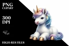 Watercolor Baby Unicorn PNG Product Image 1