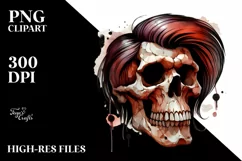 Watercolor Style Halloween Vampire Skull with Hair, Fred Product Image 1