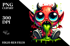 Funny Little Demon with Party Hat, Watercolor PNG Product Image 2