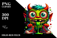 Funny Little Demon with Party Hat, Watercolor PNG Product Image 2