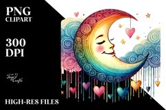 Smiling Half Moon with Hearts PNG Product Image 2