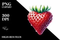 Watercolor Strawberry Heart with Half Moon PNG Product Image 2