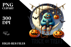 Funny Image of Monster Sitting on Moon PNG Product Image 2