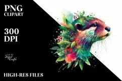 Vibrant Otter with Flowers, PNG Product Image 1