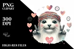 Funny Cute Seal Love Sign Boho Clipart Product Image 1