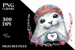Funny Cute Seal Love Sign Boho Clipart Product Image 3