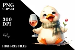 Whimsical Funny Cute Duck Wine Sublimation Clipart Product Image 1