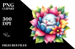 Sleeping Kitten Flower Watercolor | Clipart Product Image 2