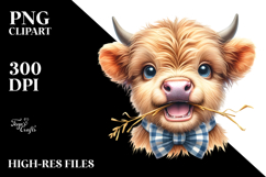 Enthusiastic Baby Highland Cow with Bow and Tie, Transparent Product Image 2