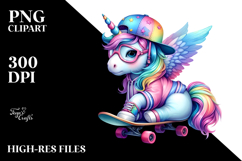 Baby Unicorn in Skateboarder Gear PNG Product Image 2
