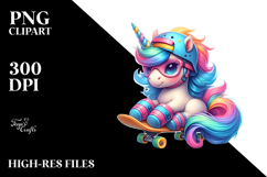Colorful Unicorn in Skateboarder's Gear PNG Product Image 2
