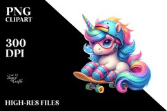Colorful Unicorn in Skateboarder&#039;s Gear PNG Product Image 3