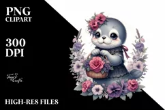 Detailed Gothic Cute Baby Seal White Background Sublimation Product Image 1