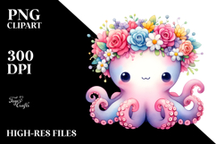 Vibrant Flower Crown Octopus | Cartoon Style Product Image 2