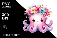 Vibrant Flower Crown Octopus | Cartoon Style Product Image 2
