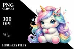 Cute Baby Unicorn Hugging | Clipart Product Image 1