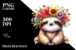 Whimsical Flower Crown Sloth | Cartoon Style Product Image 2