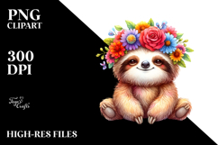 Whimsical Flower Crown Sloth | Cartoon Style Product Image 2