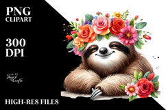 Whimsical Flower Crown Sloth | Cartoon Style Product Image 2