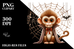 Funny Watercolor Monkey with Halloween Fangs Clipart Product Image 2