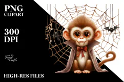 Funny Watercolor Monkey with Halloween Fangs Clipart Product Image 2