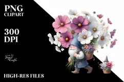 detailed Gnome with Cosmos Bouquet | Clipart Product Image 3