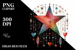 Colorful Boho Stars with Hearts, PNG Product Image 2