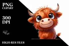 Simple Funny Expressive Highland Cow Watercolor PNG Product Image 1