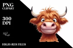 Simple Funny Expressive Highland Cow Watercolor PNG Product Image 1
