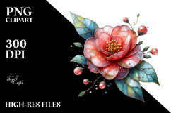 Camellia with Metallic Insertions, Watercolor Splash, PNG Product Image 2