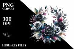 Vibrant Watercolor Wreath with Black Roses | Clipart Product Image 3