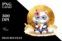 Hipster Cat in Beachwear PNG Product Image 2