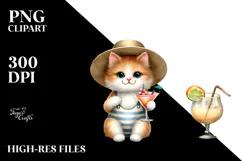 Watercolor Cat in Beachwear PNG Product Image 2