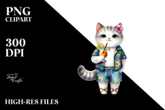 Hipster Cat in Beachwear PNG Product Image 2