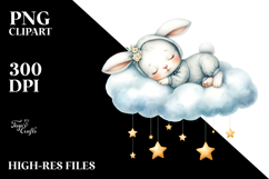 Baby Rabbit Sleeping on the Cloud PNG Product Image 2
