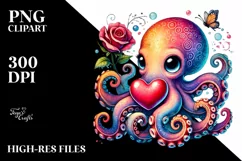 Baby Octopus Holding Heart PNG Product Image 2
