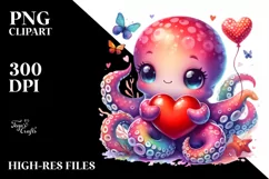 Baby Octopus Holding Heart PNG Product Image 2