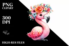 Vibrant Flower Crown Flamingo | Cartoon Style Product Image 1