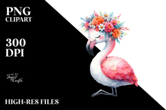 Vibrant Flower Crown Flamingo | Cartoon Style Product Image 2