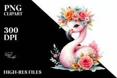 Vibrant Flower Crown Flamingo | Cartoon Style Product Image 3