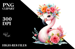 Vibrant Flower Crown Flamingo | Cartoon Style Product Image 2