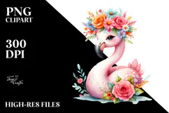 Vibrant Flower Crown Flamingo | Cartoon Style Product Image 2