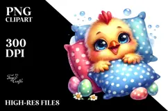 Smiling Baby Chicken Sleeping on Pillow PNG Product Image 2