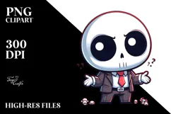Cute Skeleton in Suit Cartoon Art PNG Product Image 2
