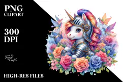 Colorful Unicorn in Knight's Armor PNG Product Image 2