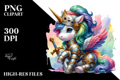 Baby Unicorn in Knight&#039;s Armor, Watercolor PNG Product Image 2
