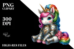 Colorful Unicorn in Knight's Armor PNG Product Image 2