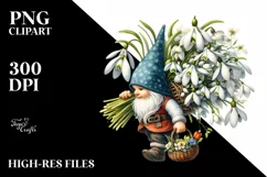 detailed Gnome with Snowdrop Bouquet | Clipart Product Image 3